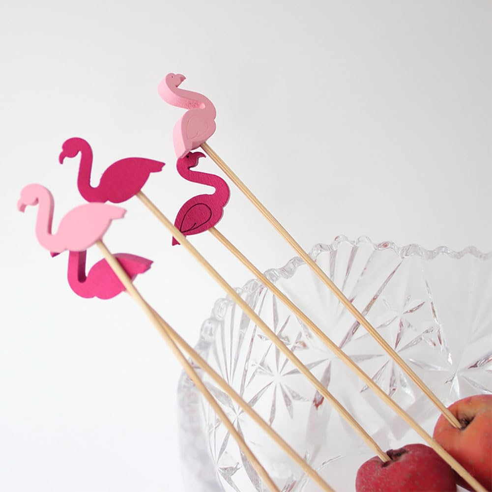 Pics à Cocktail en Bois Forme Flamant Rose 200 Pièces pour Apéritif Anniversaire