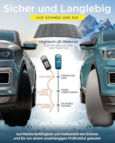 ARCOL Textil Schneeketten Zugelassen EN 16662-1 - // Technica Schneesocken Auto, Leicht zu Installieren, für eine Leise, Sichere und Langlebige Fahrt - Detaillierte Maße im Inneren (Technica, XL)