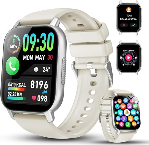 Smart Watches for Men Women, 1.91 Smart Watch Answer Dial Call, 112+ Sports Modes Fitness Watch SpO2 Heart Rate Monitor Sleep Monitor Pedometer, IP68 Waterproof Sports Watch for Android iOS. White