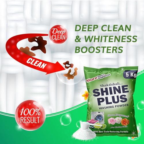Image of Shine Plus Detergent Powder 10kg, Washing Powder With Lemon & Bleach To Remove Tough Stains on Clothes & Dissolves Easily | Suitable for all Washing Machines & Bucket Wash,(2 X 5Kg)