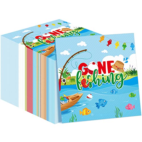 Ireer 100 Pcs Gone Fishing Paper Napkin Little Fisherman Cocktail Lunch Disposable Napkins Fishing Party Decorations For Kids Guests Fish Themed Birthday Picnic Dinner Summer Beach Party Supplies #TOP23