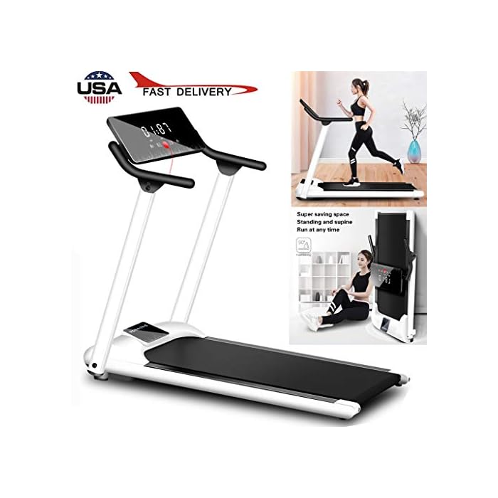 Buy sakd Under Desk Treadmill, 51" White Elegant Folding Treadmill with Slanted LCD Screen