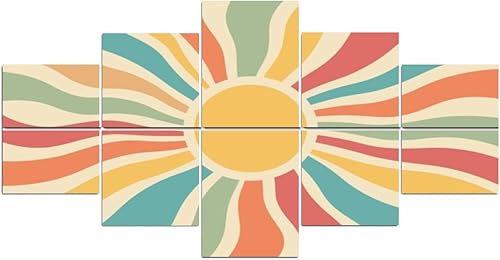 Miniatura 1 de Paneles de pared acústicos insonorizados, tapiz solar vintage, estilo bohemio, estilo retro de los años 70, salida del sol, arco iris, autoadhesivo,