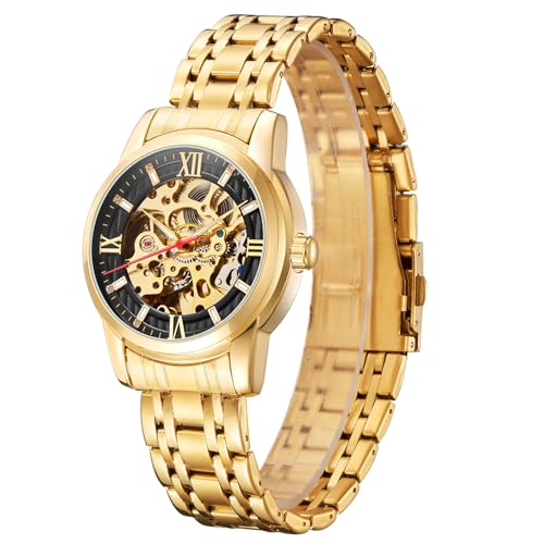Image of Kenneth Scott Men's Watch, Mechanical Display and Stainless Steel Strap - K22311-GBGB, Gold