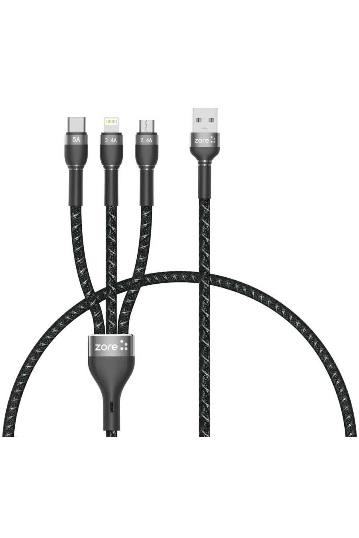 PSR aksesuar Siyah Siyah Shira Serisi 3 in 1 USB Kablo 30cm- ile uyumlu