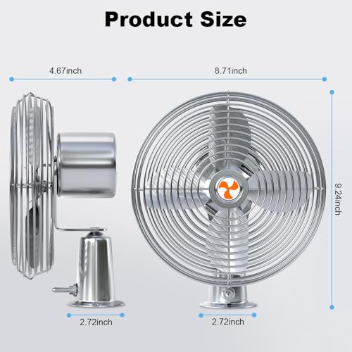 Heavy Duty 12V 6" All-Metal 2-Speed Fan, RV, Truck & Car Cigarette Lighter Cooling Fan, Circulates Air (6FT Cord)