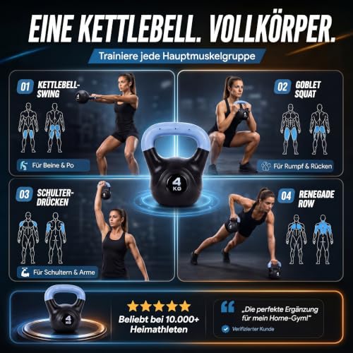 Body & Mind® Kettlebell 4 kg Kugelhantel - bodenschonende Schwunghantel – Ansicht 3