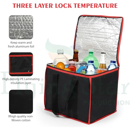 Image of DOUBLE R BAGS Polycarbonate Insulated Grocery & Food Delivery Thermal Bag | Hot & Cold Storage Box for Restaurants | Large Red (34x36x41.9 cm) 1 Compartment, 1 Pocket | (Pack of 1)
