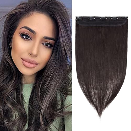 Image of Benehair One Piece Clip in Hair Extensions Real Human Hair Natural Black Hair Extensions Clip in Human Hair 20inch 3 /4 Full Head Straight Remy Human Hair 5 Clips Real Hair Extensions for Women