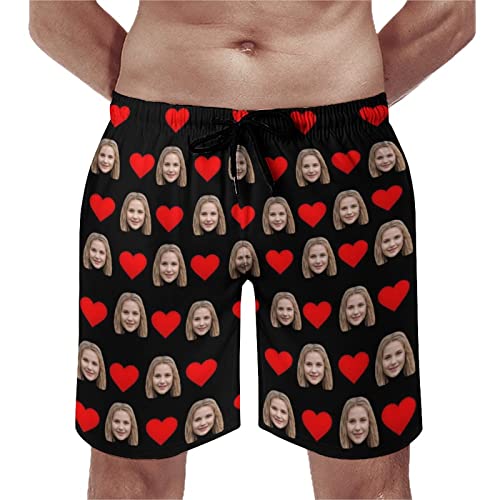 Custom Mens Swim Trunks with Faces American Flag Quick Dry Surf Board Shorts Personalized Photos Gifts