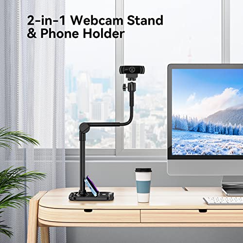 Webcam Ständer mit Handy Halterung, 2 in 1 Einstellbar Schwanenhals Webcam Halterung Schreibtisch mit Handyklemme, Kamara Tischstativ für Logitech C922 C930e C920S C920 C615, Brio 4K, Gopro Hero usw. – Bild 3