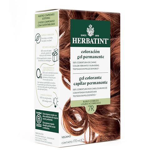 Herbatint Gel Permanente para Cabello 7R Rubio Cobrizo - 170 ml | Sin Amoniaco, Cobertura Óptima de Canas | con 8 Extractos Bio, para un Color Duradero y Suave
