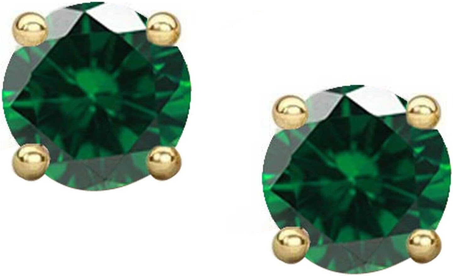 5mm Simulated Green Emerald Stud Earrings Round Cut Solitaire 14K Yellow Gold plated Silver