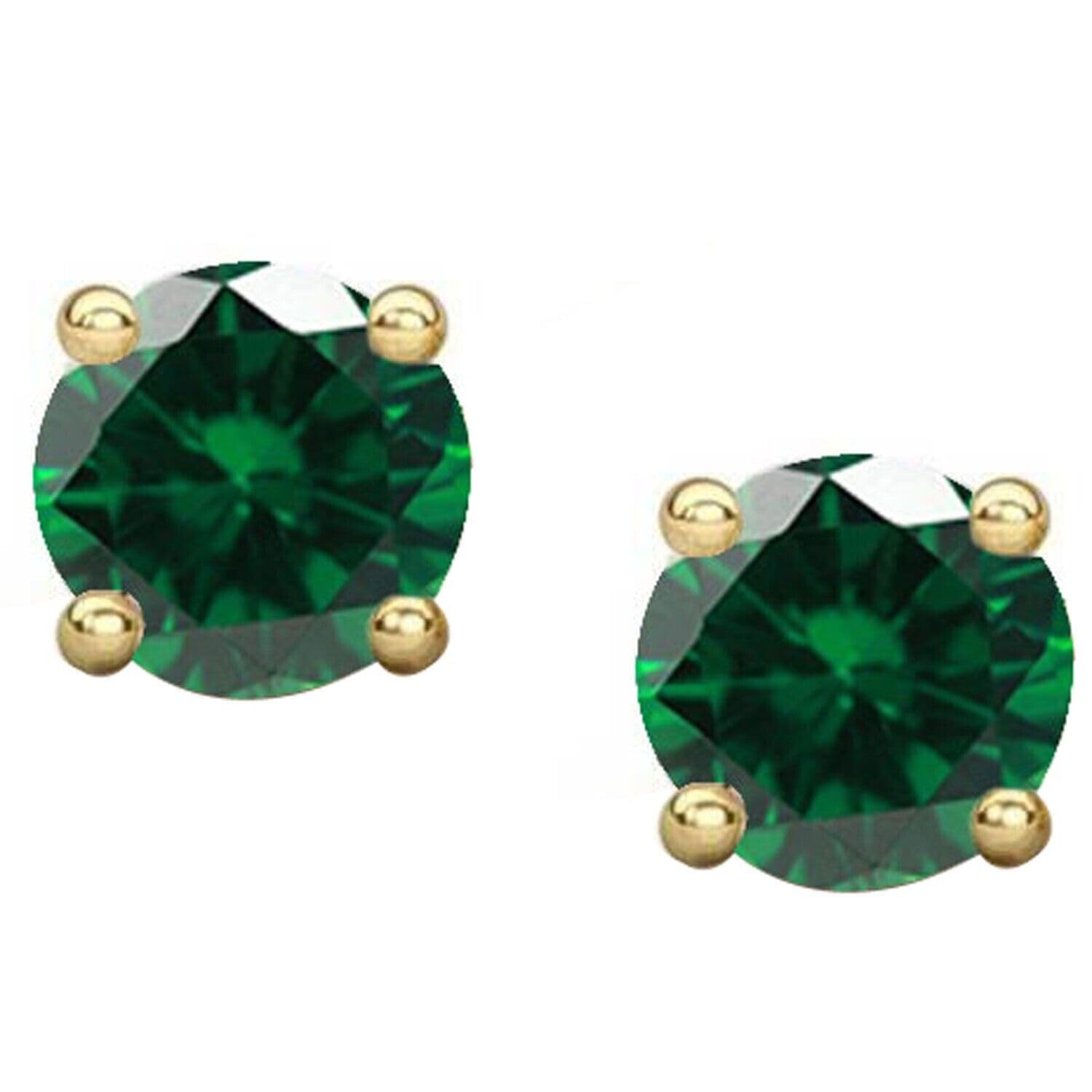 5mm Simulated Green Emerald Stud Earrings Round Cut Solitaire 14K Yellow Gold plated Silver