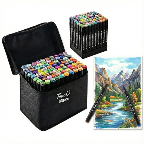 Kit Canetinhas para Colorir 80 Cores – Canetas Dupla Ponta Profissionais | Canetinha Marcador Lápis de Cor para Pintura, Desenho, Escola e Artesanato
