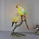 ティファニースタイルテーブルランプステンドグラスオウムオウムランプシェード樹脂ベース22インチ高レトロな卓上ライト子供部屋スタディルームリビングルームオフィスベッドルーム