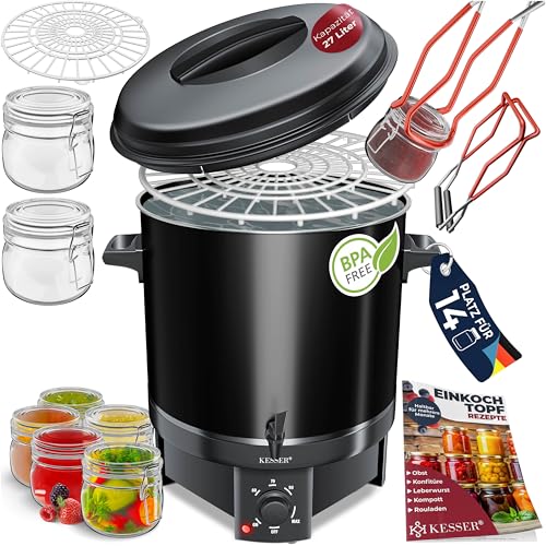 KESSER Einkochautomat 27 Liter, Edelstahl| 1800 Watt | Temperatur von 30-100°C | Dauerbetrieb | Abschaltautomatik Einkochvollautomat Heißgetränkeautomat Glühweintopf mit...