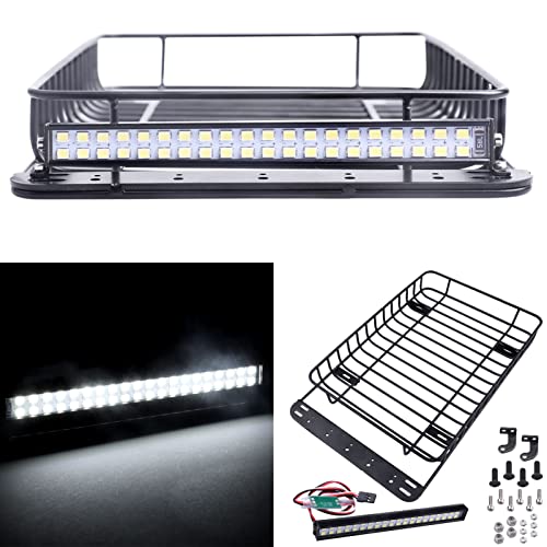 RC 1/10 Metal Roof Rack Luggage with LED Light Bar for 1:10 RC Crawler Car TRX-4 Axial SCX...