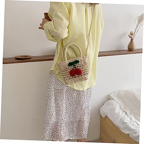 NOLITOY Handmade Portable Storage Bag for Boy Girl Straw Design Crossbody Handbag with Cherry Accents for Girls and Women for Beach and Casual Outings4