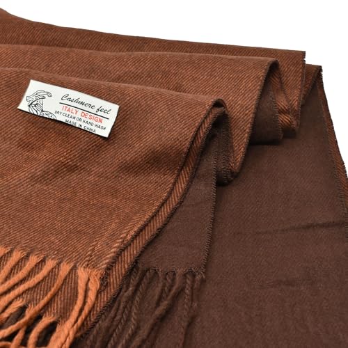 Glory Max Womens Solid 2 Tones Winter Scarf Cashmere Feel Oversized Large Soft Warm Shawl Wrap 74"x28"3
