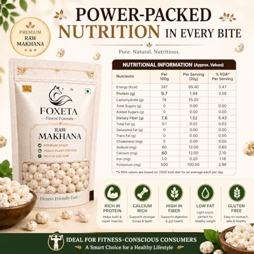 Image of Foxeta Premium Raw Makhana 200 gram, Fasting Snack, Calcium Rich, High In Protein, Fitness Friendly Fuel