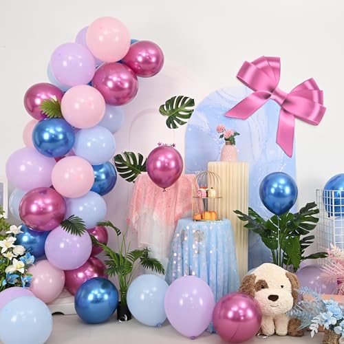 Image of Pink and Blue Balloons, 12 Inch Macaron and Metallic Blue Pink Party Balloons for Gender Reveal Baby Shower Bridal Shower Summer Hawaiian Luau Birthday Party Decorations
