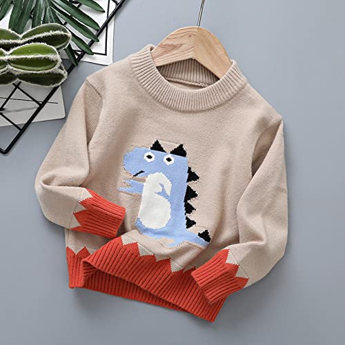 Boys Knitted Coat for Kids Toddler Boys Girls Winter Long Sleeve Sweater Knitted Dinosaur Pattern for (Beige, 3-4 Years)3