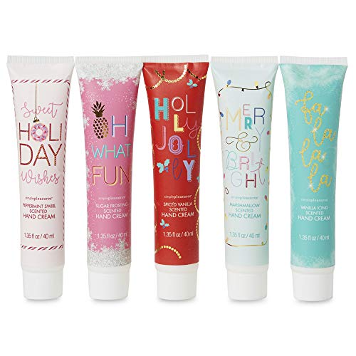 Simple Pleasures Scented Hand Cream Collection Gift Set Of 5 Mini Hand Lotions with Sweet Winter Seasonal Holiday Fragrances For Home Or Travel Use In A Giftable Red Window Box by Tri-Coastal Design