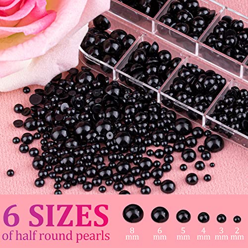 Belleboost Flat Back Pearls Kits 1 Box Of Flatback Black+1 Box Of Red Half Round Pearls With Pickup Pencil And Tweezer For Home Diy And Professional Nail Art, Face Makeup And Craft #TOP3