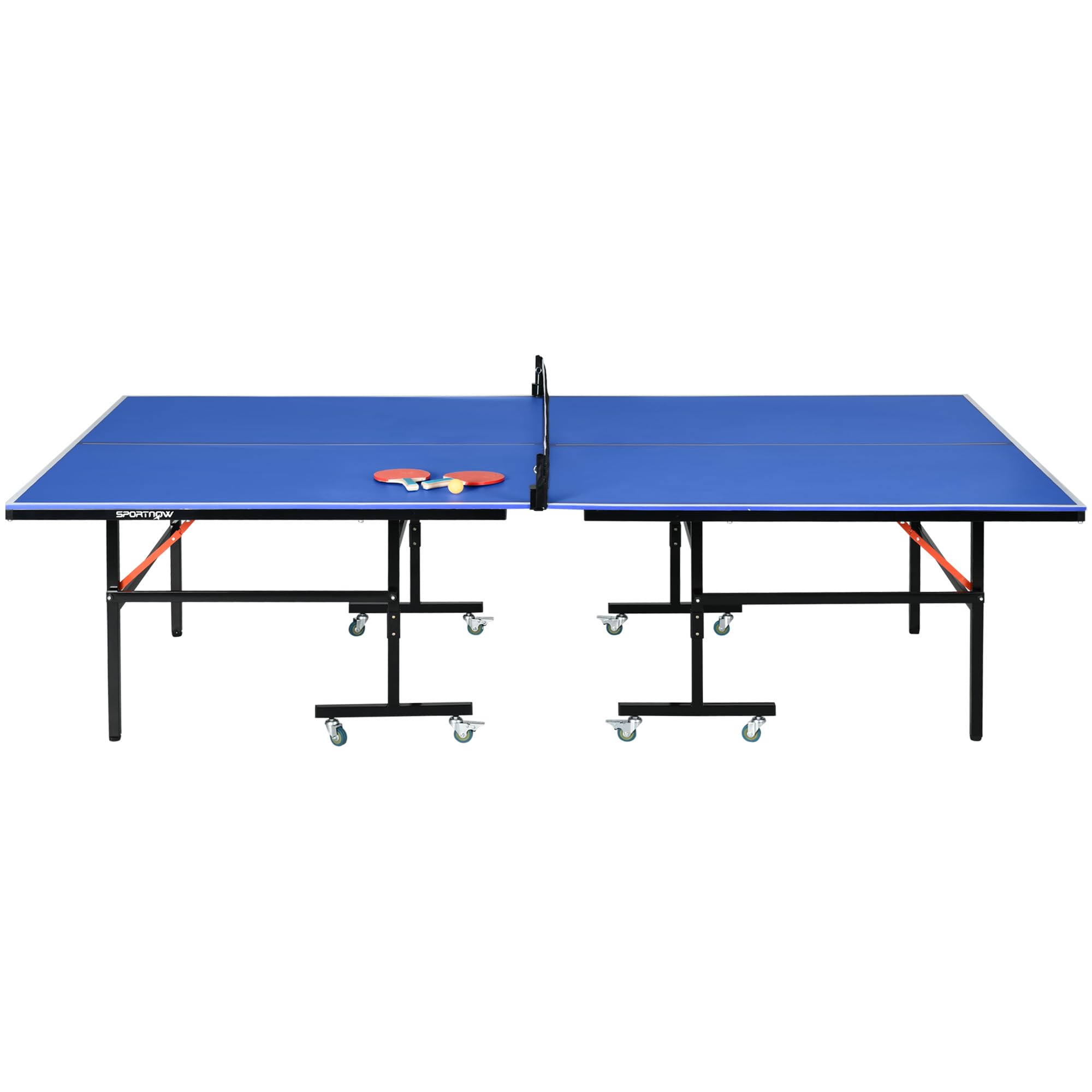 SPORTNOW Table de ping Pong Table de Tennis de Table Pliable Mode Solo compacte avec 2 Raquettes 3 balles Filet de Jeu 8 roulettes pour intérieur et extérieur dim. 274L x 152,5l x 76H cm Bleu