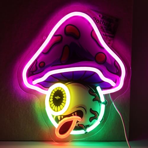 Image of Mushroom Eye Neon Sign For Wall Decor, Colorful UV Printed Neon Light with Retro Design, LED Artwork for Bar, Bedroom, Game Room, Party Decoration Holiday Birthday Gifts