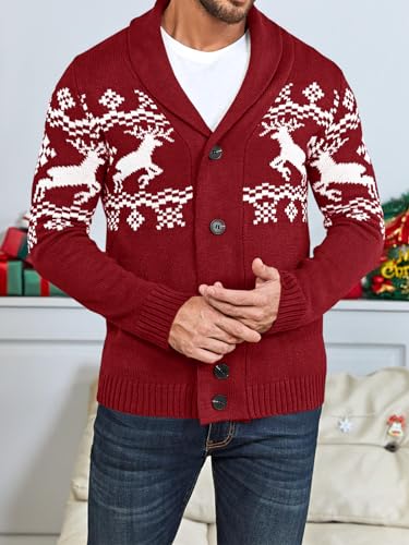 Image of Karlywindow Mens Cable Knit Cardigan Sweater Shawl Collar Loose Fit Long Sleeve Casual Cardigans