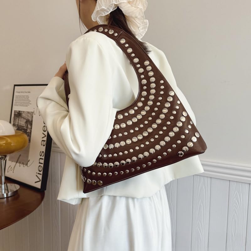 PU Leather Rivet Punk Bag Shoulder Underarm Bag Handbag Vintage Purse Niche Cool Personalized Casual Crescent Hobo2