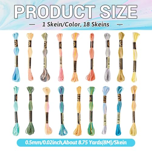 Image of FASHEWELRY 18 Skeins Embroidery Floss Thread 0.5mm Cross Stitch Threads 6-Ply Embroidery String Segment Dyed Multi Color Bracelet Cord for DIY Sewing Stitching Crafts Bracelet Making