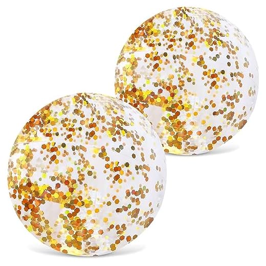AMOR PRESENT 2PCS Inflatable Beach Balls, Glitter Beach Ball 16 Inch Clear Inflatable Ball with Gold Confetti for Kids Birthday Summer Pool Party