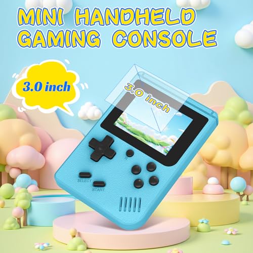 Image of Retro Gaming Console, Built-in 400 Classic Retro Game Console, 3.0 Inch IPS Screen Retro Handheld Game Console, 1020mAh Rechargeable Battery, Portable Arcade Video Gaming Console, Light Blue