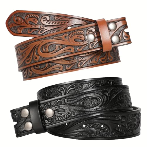 2-Pack Premium Unisex Western Cowboy Style Cowhide Leather Belt Straps - Soft Second Layer Leather, No Buckle, Average Size, Versatile Accessories for Jeans and Casual Pants, 2Pack B, Size: L 130 CM