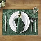 HommxJF 4 Pieces Scroll Damask Jacquard Green Placemats,13 x 19 inch Protect Surface Heat and Stain Resistant Dinner Mats