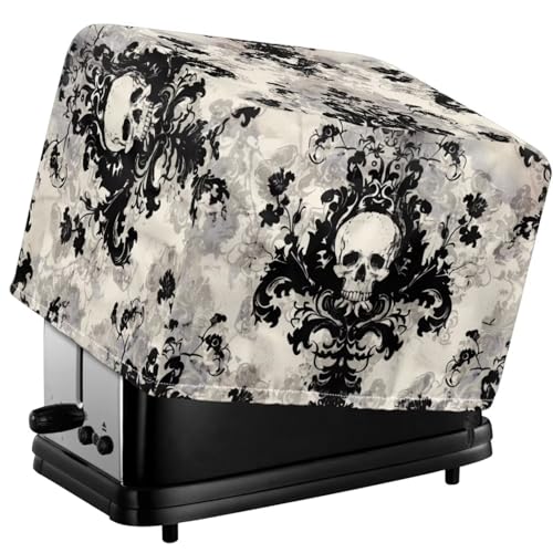 SAJJWHHR Vintage Flowers Skull Print Toaster Cover, 4 Slice Dustproof Bread Machine Protection, Anti-Splash Waterproof Bread Maker Covers Kitchen Appliance Toasters Dust Cover for Home