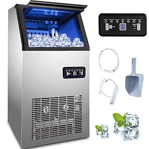 Commercial Ice Maker 220V Stainless Steel Ice Cube Maker Machine 60KG/132LBS Ice Making Machine for Home