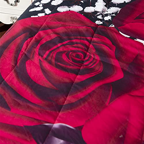 3D Black And Red Roses Bedding Comforter Set Full Size For Teens Girls Kids 3 Pieces Women Down Blanket Queen King Bedspread Wedding Bed In A Bag French Quilts (Tpbd-01) #TOP3