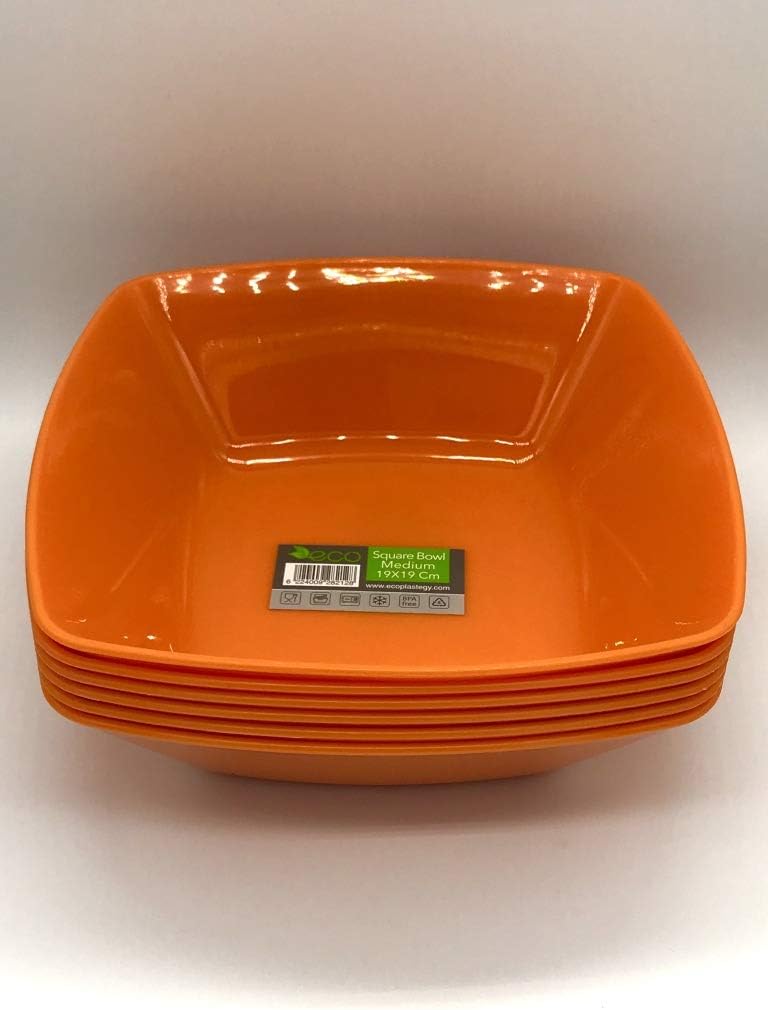 ECO Durable Medium Plastic Square Bowls Set of 4, Orange, Medium 19x19cm - Image 4