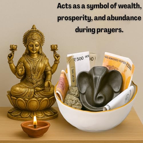 Image of Money Bowl - Selenite Money Magnet Bowls for Puja, Meditation, and Spiritual Rituals, Handcrafted Elegant Design, Ideal for Attracting Prosperity and Enhancing Spiritual Energy (Bowl + Ganesh)
