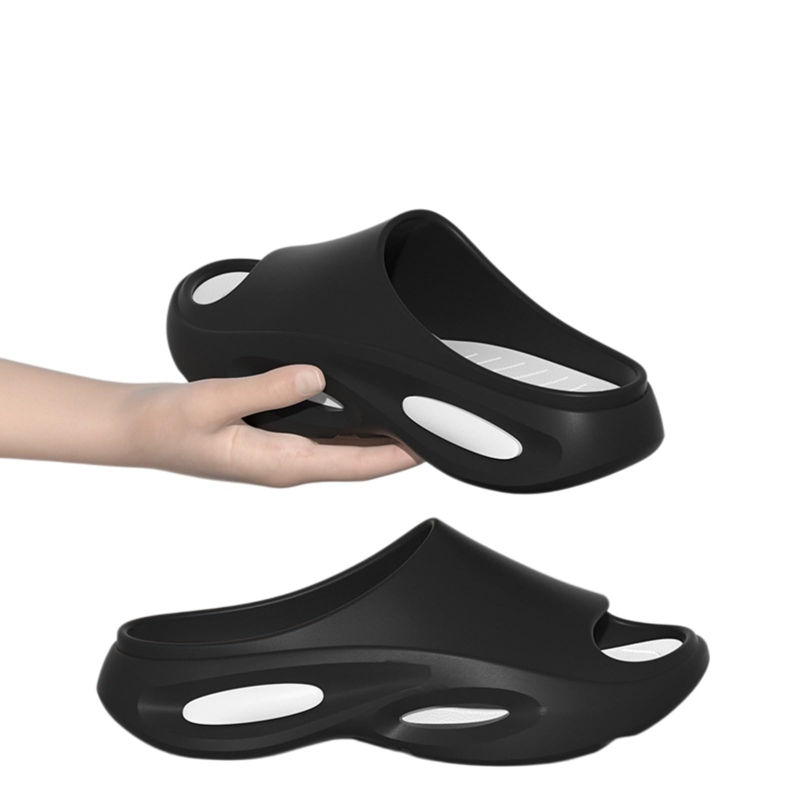 Tongs Homme Claquettes Sport Semelle Épaisse Sandales Antidérapantes Piscine Plage-Black White-50-51