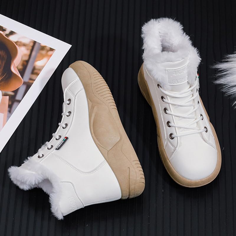 RiceelSor Women's High Top Platform Lace Up Boots Round Toe Soft Comfortable Thermal Fur Lining Non-slip Fashion Sneakers Ankle Boots4