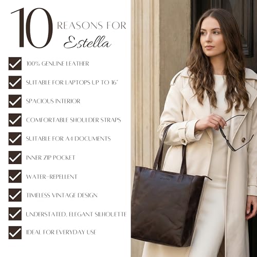 Sac femme grand cuir noir Estella cabas ordinateur 16 pouces et DIN A4