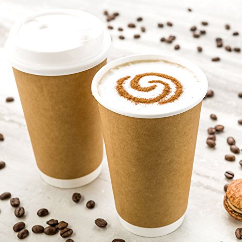 Image of Restaurantware 20 Ounce Disposable Coffee Cups, Pack of 10 Insulated Double Wall Paper Cupsa€ inchLids Sold Separately, Leakproof, Kraft Hot Beverage Rolled Rim Design, For Coffee, and Hot Chocolate