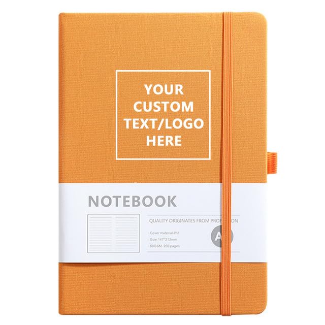 Vebermo Personalised Notebook-Can Engrave Logo/Text/Image, Customisable A5 Journal Notebook Daily Journals For Writing-192 Lined Pages 8.3 x 5.8 Inch, Orange Hardcover