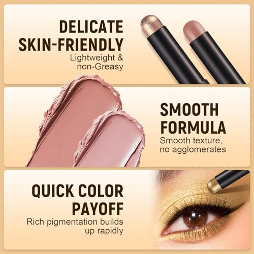 flintronic Eyeshadow Stick, 8 Farben Matt und Schimmernder Augen Make up Set, Hochpigmentierte Creme Lidschatten, Weiche Cremige Matte Schimmer Lidschatten Bleistift, Langanhaltend, Knitterfrei – Bild 4