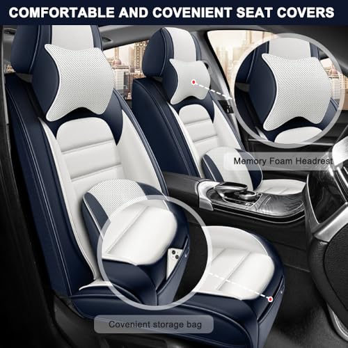 Image of Nappa Leather Seat Covers for Subaru Outback 2006-2024,Luxury Car Seat Covers Full Set,Waterproof Seat Protectors Auto Seat Covers,Breathable Nonslip Interior Cover Seats for Cars(Blue and White)